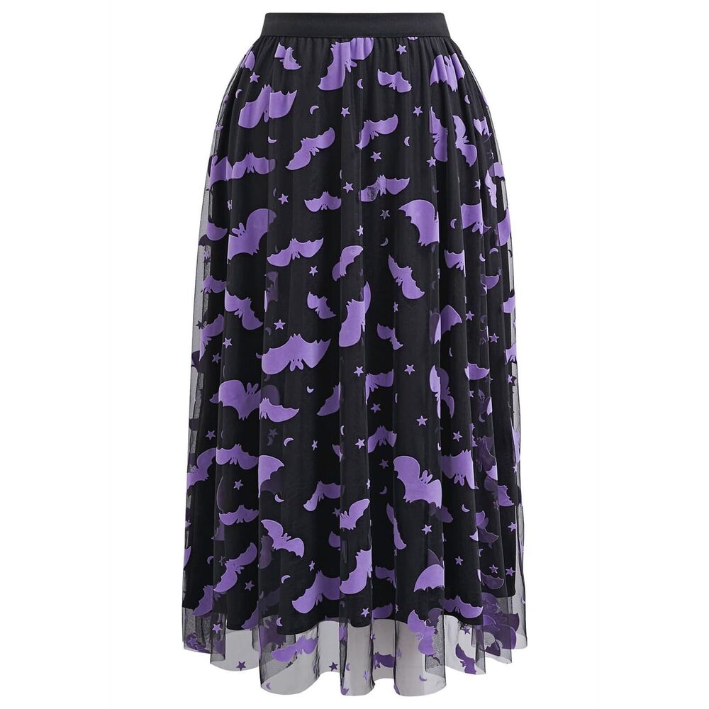 7275 Black Tulle Tutu Skirt Velvet Bats Elastic Waist Halloween Party